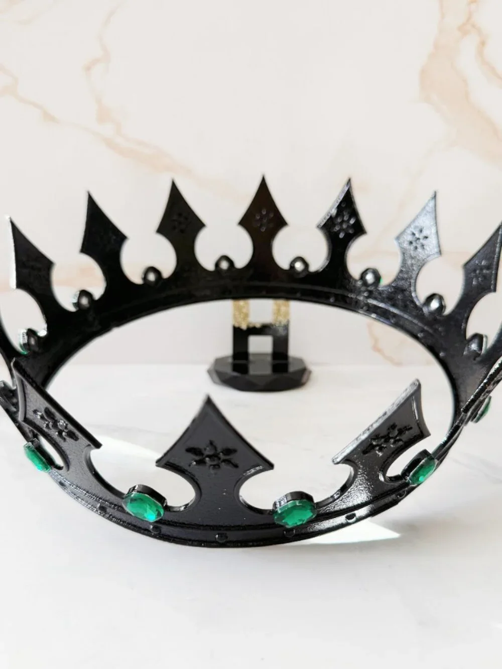 Black King Crown, Green Jewels Crown, Mens Gothic Medieval, Royal Costume Crown